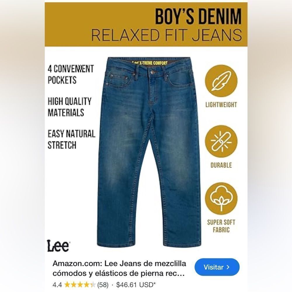 Lee Boys Relaxed Fit Stretch Jeans - Blue Size 16H